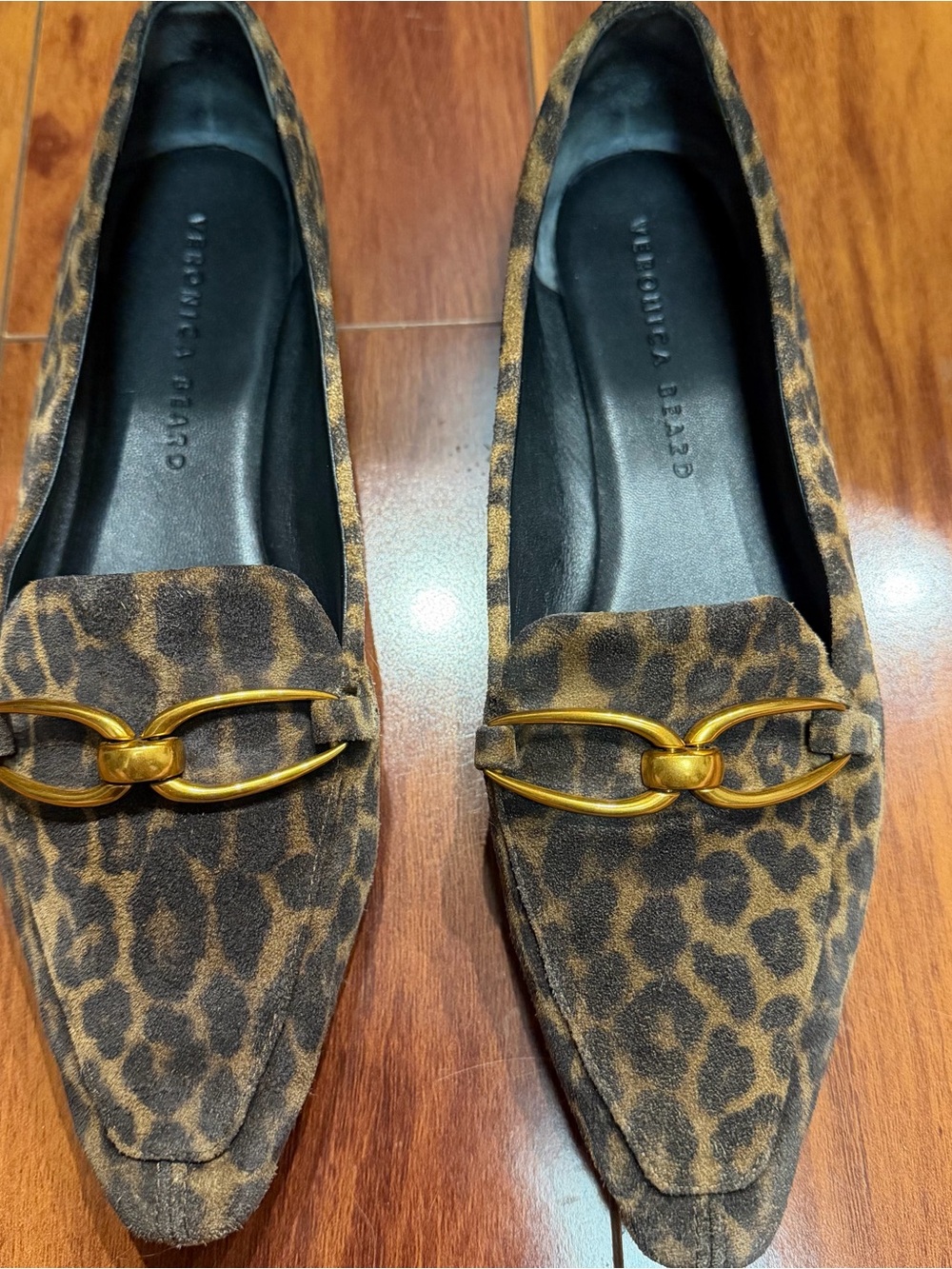 Veronica Beard Leopard-Print Suede Loafers with Gold Chain Detail